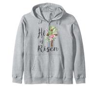 He is Risen Floral Cross Vintage Happy Easter Felpa con Cappuccio