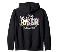 He Is Risen Jesus Christian Happy Easter Day Coniglio Bunny Felpa con Cappuccio