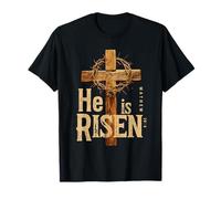 He is Risen Retro Vintage Croce Happy Easter Maglietta