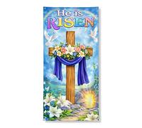 He Is Risen - Striscione decorativo per porta d'ingresso, decorazione per interni ed esterni, per feste di Pasqua, 91 x 183 cm