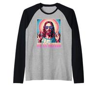 He Is Rizzin Gesù Umorismo Religioso Icona Moderna Pop Colta Maglia con Maniche Raglan