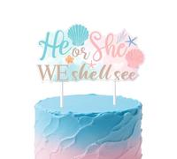 He or She We Shell See Cake Topper Seashell Gender Reveal Decorazioni Rosa Blu Spiaggia Oceano Shell Cake Picks Floreale Shell Stelle Marine Cake Decor per donne sotto il mare Ragazzo o Ragazza