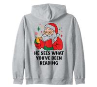 He Sees What You've Been Reading Santa Book Lover Christmas Felpa con Cappuccio