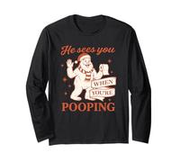 He Sees You When You’re Pooping Shirt Bigfoot Divertente Maglia a Manica