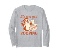 He Sees You When You’re Pooping Shirt Natale Renna Maglia a Manica