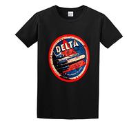 HE YE SHAN ZHA TIAO Authentic Vintage Delta Air Lines Luggage Sticker Unisex 100% Cotton Short-Sleeve T-Shirts Black M