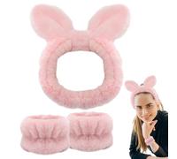 Head and Wrist Bands, Skin Care Face Wash Band, Yoga Headband, Plush Washband, Animal Ears Headband, Face Washing Band, Yoga and Face Care Headband with Wrist Band for Washing Face