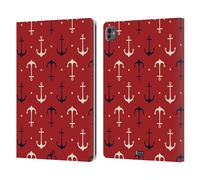 Head Case Designs Ancore Blu Scuro E Bianche Pattern Marini 1 Custodia Portafoglio in Pelle Compatibile con Apple iPad PRO 13 M4 2024