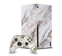 Head Case Designs Bianco, Oro E Grigio Marmo Pacchetto Console Da Gioco Wrap E Pelle Per Controller Compatibile con Xbox Series X