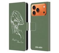 Head Case Designs Custodia a portafoglio in pelle con licenza ufficiale Billie Eilish con stencil verde Happier Than Ever compatibile con Apple iPhone 17 Pro Max