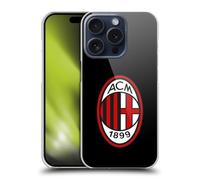 Head Case Designs Licenza Ufficiale AC Milan Colore Pieno Nero Stemma Custodia Cover Dura per Parte Posteriore Compatibile con Apple iPhone 15 PRO