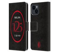 Head Case Designs Licenza Ufficiale AC Milan Logo Nero 125° Anniversario Custodia Portafoglio in Pelle Compatibile con Apple iPhone 15