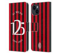 Head Case Designs Licenza Ufficiale AC Milan Strisce Rosso E Nero 125° Anniversario Custodia Portafoglio in Pelle Compatibile con Apple iPhone 15
