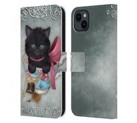 Head Case Designs Licenza Ufficiale Ash Evans tè Gatti Neri Custodia Portafoglio in Pelle Compatibile con Apple iPhone 15 Plus