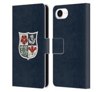 Head Case Designs Licenza Ufficiale British and Irish Lions Blu Heritage Stemma Custodia Portafoglio in Pelle Compatibile con Apple iPhone 16e / iPhone 17e