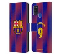 Head Case Designs Licenza Ufficiale FC Barcelona Robert?Lewandowski 2025/26 Giocatori Home Kit Custodia Portafoglio in Pelle Compatibile con Samsung Galaxy A21s (2020)