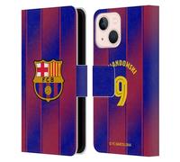 Head Case Designs Licenza Ufficiale FC Barcelona Robert?Lewandowski 2025/26 Giocatori Home Kit Custodia Portafoglio in Pelle Compatibile con Apple iPhone 13 Mini