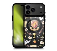 Head Case Designs Licenza Ufficiale Harry Potter Motivo Grifondoro Icone Magiche Cover Paraurti Nera Antiurto [Grado Militare] Compatibile con Apple iPhone 17 Pro Max e Compatibile con MagSafe