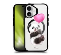 Head Case Designs Licenza Ufficiale Kayomi Harai Palloncino Panda Animali Black Shockproof Bumper Case [Military Grade Protection] Compatible with Apple iPhone 16 and Compatible with MagSafe