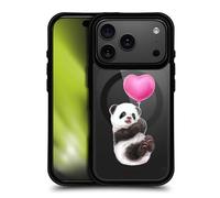 Head Case Designs Licenza Ufficiale Kayomi Harai Palloncino Panda Animali Black Shockproof Bumper Case [Military Grade Protection] Compatible with Apple iPhone 17 Pro and Compatible with MagSafe