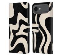 Head Case Designs Licenza Ufficiale Kierkegaard Design Studio Crema Alla Mandorla Nera Swirl Motivi Astratti Retrò Custodia Portafoglio in Pelle Compatibile con Apple iPhone 17 Air