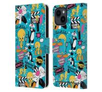 Head Case Designs Licenza Ufficiale Looney Tunes Tweety E Sylvester Grafica E Personaggi Custodia Portafoglio in Pelle Compatibile con Apple iPhone 15