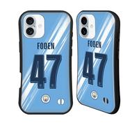 Head Case Designs Licenza Ufficiale Manchester City Man City FC Phil Foden 2025/26 Giocatori Home Kit Custodia Cover Ibrida Compatibile con Apple iPhone 16 Plus