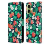 Head Case Designs Licenza Ufficiale Micklyn Le Feuvre Acquerello Alla Fragola in Blu Flora E Fauna Custodia Portafoglio in Pelle Compatibile con Apple iPhone 17