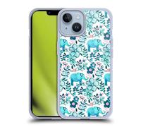 Head Case Designs Licenza Ufficiale Micklyn Le Feuvre Dusty Pink White And Teal Elephant Pattern 2 Custodia in Gel [Grado Militare] Compatibile con Apple iPhone 14 E Compatibile con MagSafe
