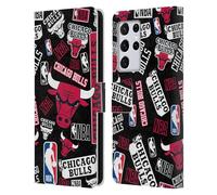 Head Case Designs Licenza Ufficiale NBA Collage di Sticker Chicago Bulls Custodia Portafoglio in Pelle Compatibile con Samsung Galaxy S21 Ultra 5G