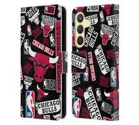 Head Case Designs Licenza Ufficiale NBA Collage di Sticker Chicago Bulls Custodia Portafoglio in Pelle Compatibile con Samsung Galaxy S24 5G