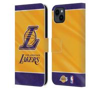 Head Case Designs Licenza Ufficiale NBA Striscione Orizzontale Los Angeles Lakers Custodia Portafoglio in Pelle Compatibile con Apple iPhone 15 Plus