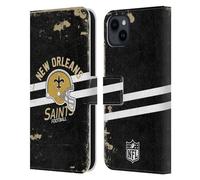 Head Case Designs Licenza Ufficiale NFL Casco Stressato New Orleans Saints Logo Art Custodia Portafoglio in Pelle Compatibile con Apple iPhone 15 Plus