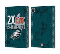 Head Case Designs Licenza Ufficiale NFL Eagles 2 Volte Campioni Campioni del Super Bowl LIX 2025 Custodia Portafoglio in Pelle Compatibile con Apple iPad PRO 12.9 2020/2021/2022