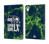 Head Case Designs Licenza Ufficiale NFL Seahawks Marmo 2026 Super Bowl LX Custodia Portafoglio in Pelle Compatibile con Apple iPad Air 11 2020/2022/2024/2025