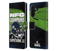 Head Case Designs Licenza Ufficiale NFL Seattle NFC 2026 Super Bowl LX Champions Custodia Portafoglio in Pelle Compatibile con Samsung Galaxy A36 5G