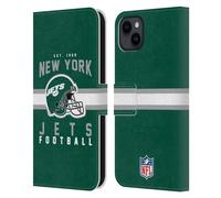 Head Case Designs Licenza Ufficiale NFL Tipografia Casco New York Jets Graphics Custodia Portafoglio in Pelle Compatibile con Apple iPhone 15 Plus