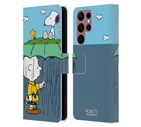Head Case Designs Licenza Ufficiale Peanuts Charlie, Snoppy & Woodstock metà E Risate Custodia Portafoglio in Pelle Compatibile con Samsung Galaxy S22 Ultra 5G