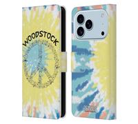 Head Case Designs Licenza Ufficiale Peanuts Tie Dye Peace Sign Woodstock 50th Custodia Portafoglio in Pelle Compatibile con Apple iPhone 17 PRO