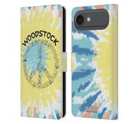 Head Case Designs Licenza Ufficiale Peanuts Tie Dye Peace Sign Woodstock 50th Custodia Portafoglio in Pelle Compatibile con Apple iPhone 17 Air