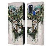 Head Case Designs Licenza Ufficiale Riza Peker Cervo Vita Selvaggia Animale Astratto Custodia Portafoglio in Pelle Compatibile con Samsung Galaxy A21s (2020)