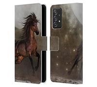Head Case Designs Licenza Ufficiale Simone Gatterwe Marrone Cavalli Custodia Portafoglio in Pelle Compatibile con Galaxy A52 / A52s / 5G (2021)