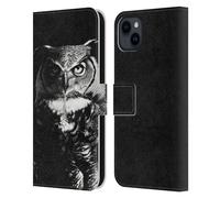 Head Case Designs Licenza Ufficiale Stanley Morrison Civetta dalle Grandi Corna Bianco E Nero Custodia Portafoglio in Pelle Compatibile con Apple iPhone 15 Plus