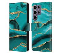 Head Case Designs Licenza Ufficiale UtArt Onde d'oro Acquamarina Smeraldo Malachite Custodia Portafoglio in Pelle Compatibile con Samsung Galaxy S25 Ultra