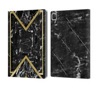 Head Case Designs Nero E Oro Marmo Geometrico Custodia Portafoglio in Pelle Compatibile con Apple iPad PRO 13 M4 2024