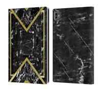 Head Case Designs Nero E Oro Marmo Geometrico Custodia Portafoglio in Pelle Compatibile con Apple iPad PRO 11 M4 2024