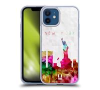 Head Case Designs Statua della Liberta' New York USA Skyline Acquarellata Custodia in Gel [Protezione di Grado Militare] Compatibile con Apple iPhone 12 / iPhone 12 PRO E Compatibile con MagSafe