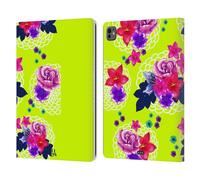 Head Case Designs Verde Neon Fiori Dipinti Custodia Portafoglio in Pelle Compatibile con Apple iPad PRO 13 M4 2024