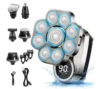 Head Shaver for Men, 9D Electric Razor for Men Bald Head, IP67 Waterproof Men's Rotary Head Beard Shaver with LED Display, 6 in 1 Grooming Kit Electric Shaver for Wet Dry Shaving, Gift for Bald Men
