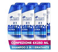Head & Shoulders Men Ultra Idratante 2 in 1 Shampoo e Balsamo Antiforfora 6x250ml per Uso Quotidiano. Combatte Forfora, Prurito, Secchezza e Capelli Grassi. Con Minerali Marini. Sensazione Di Pulizia